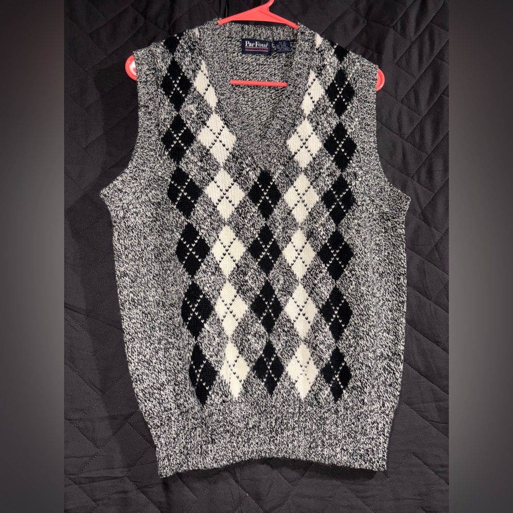 Black and White Argyle Sweater Vest